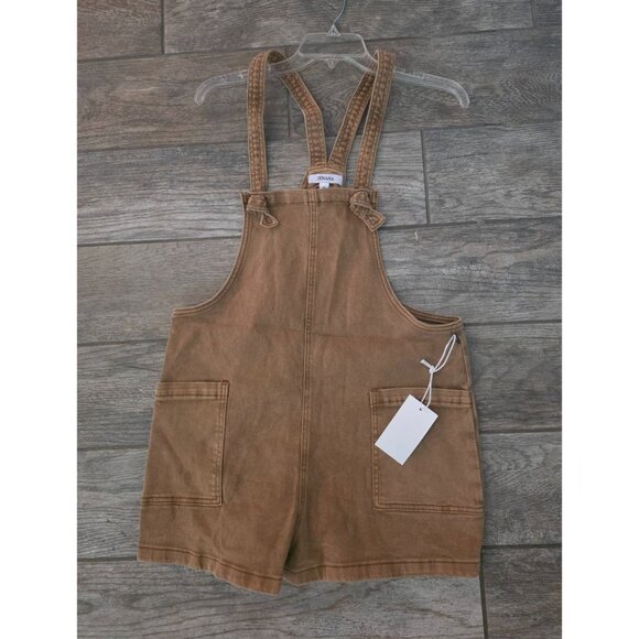 Zenana Outfitters Pants - Zenana Washed Knot Strap Brown Cotton Blend Romper Shortalls M NEW Patch Pockets